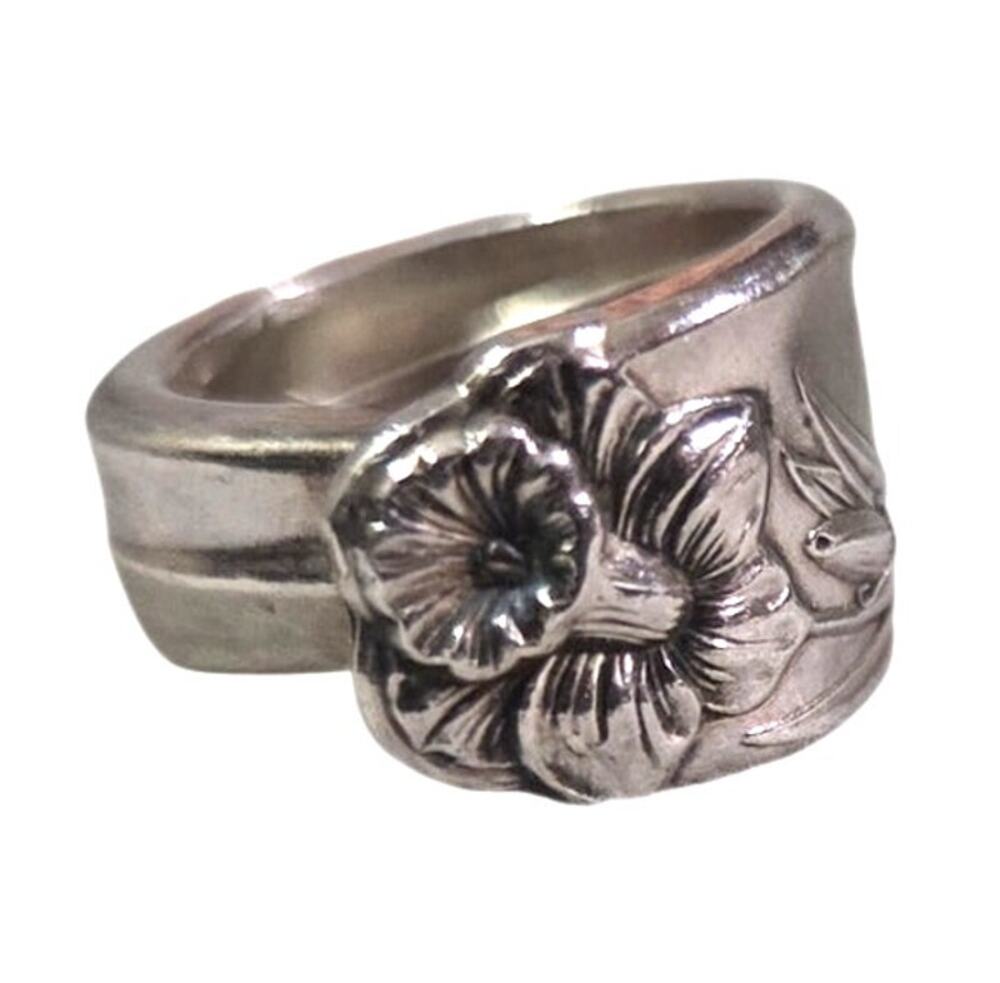 Vintage Spoon Ring Size 8 Daffodil Flower Poppy Silver Hibiscus Silver